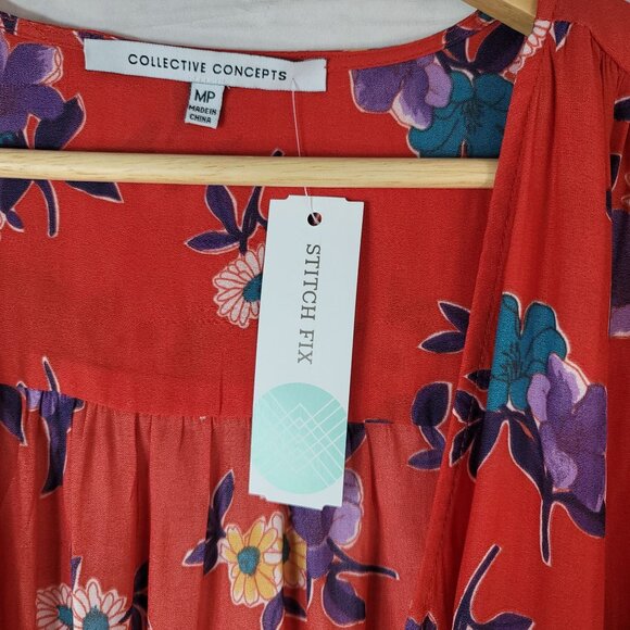 Collective Concept Aimee Floral Top Red Orange Petite Medium Cross Front NWT - Picture 8 of 9